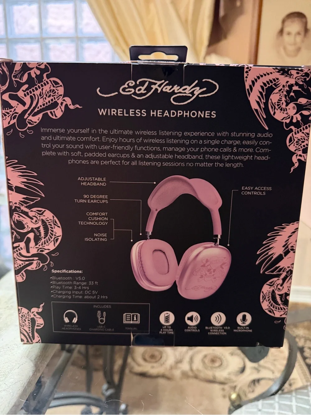 ED HARDY Pink Wireless Headphones